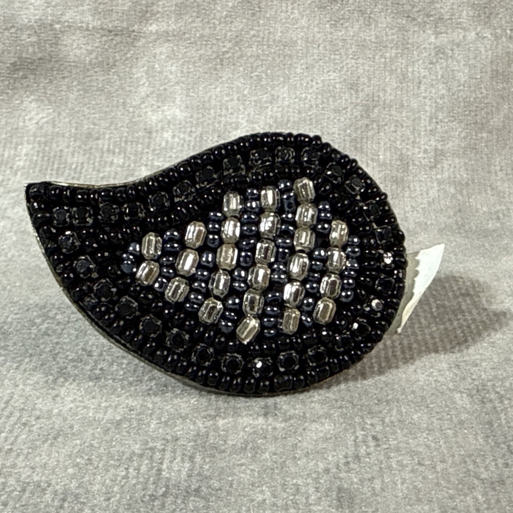 Statement‎ Piece Costume Jewelry Ring Silver Black Tone Large Beaded